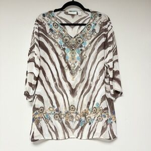 Chicos Women's Brown Zebra Blouse Size‎ 1(M)
